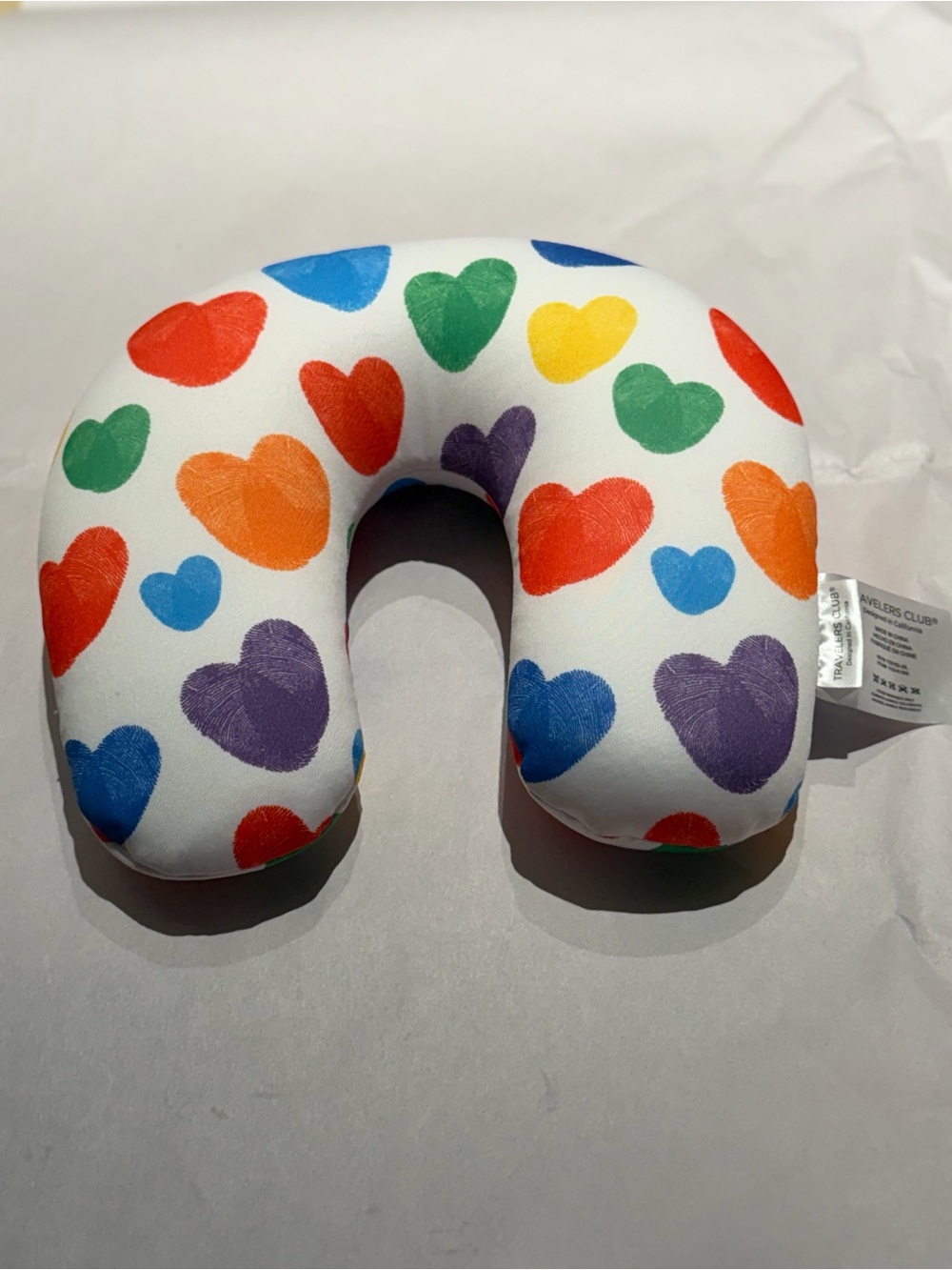 Kids Heart-Print U-Shaped Travel Pillow - Multicolor Hearts on White